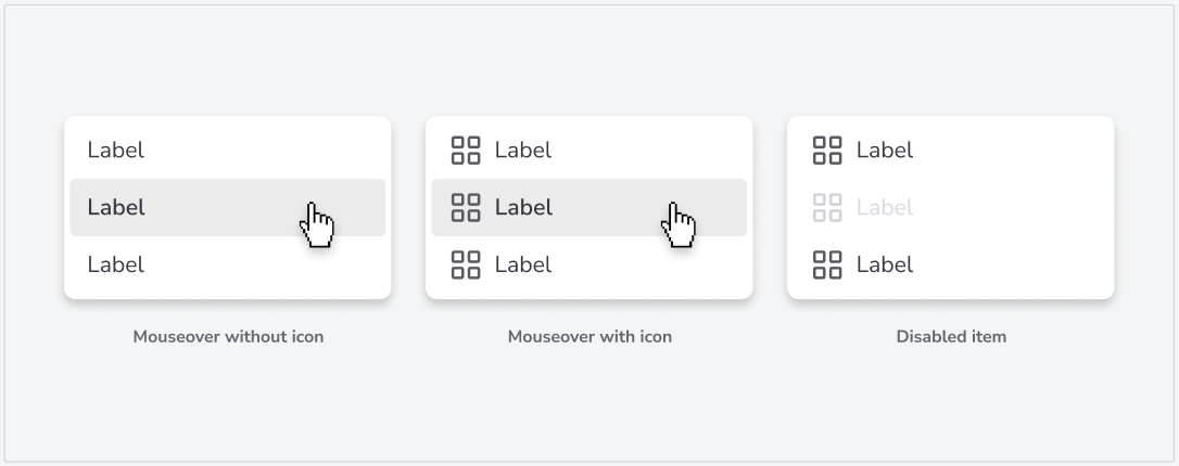 Estados do menu contextual